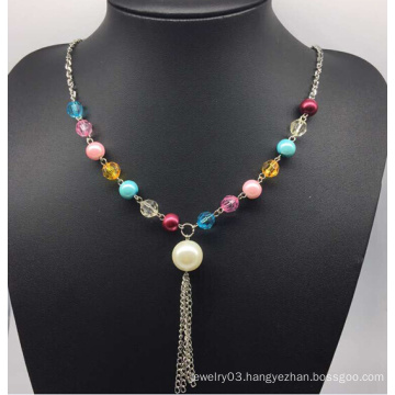 Colorful Beads Pearl Sweater Necklace (XJW13754)